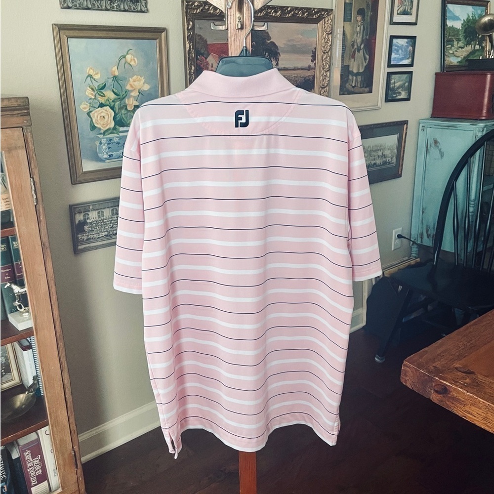 FootJoy men’s short sleeve stretch polo golf shirt L pink white black stripe - Picture 8 of 9